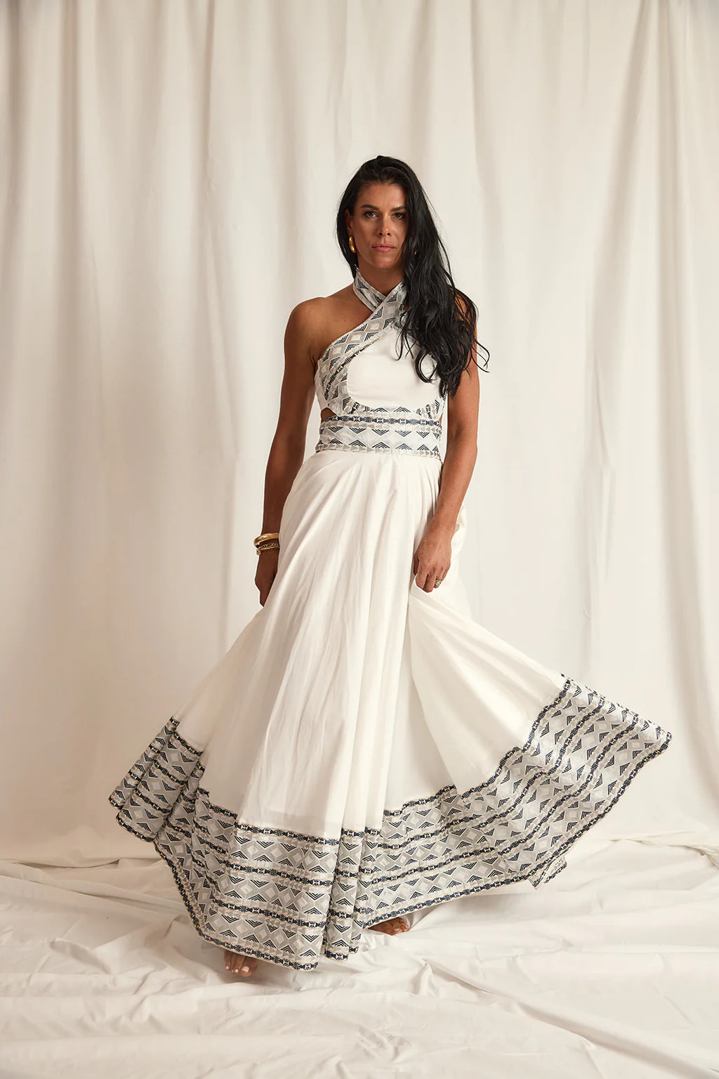 MAXI HALTER DRESS WITH TRIM | House of Nizhoni