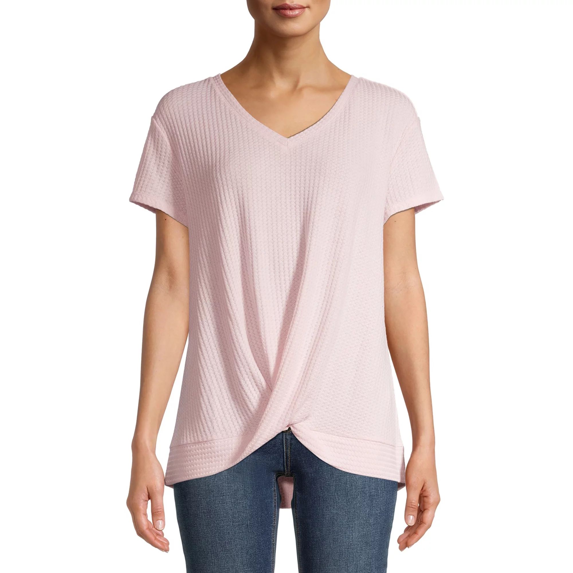 Time and Tru Women's Twist Knot T-Shirt with Short Sleeves | Walmart (US)