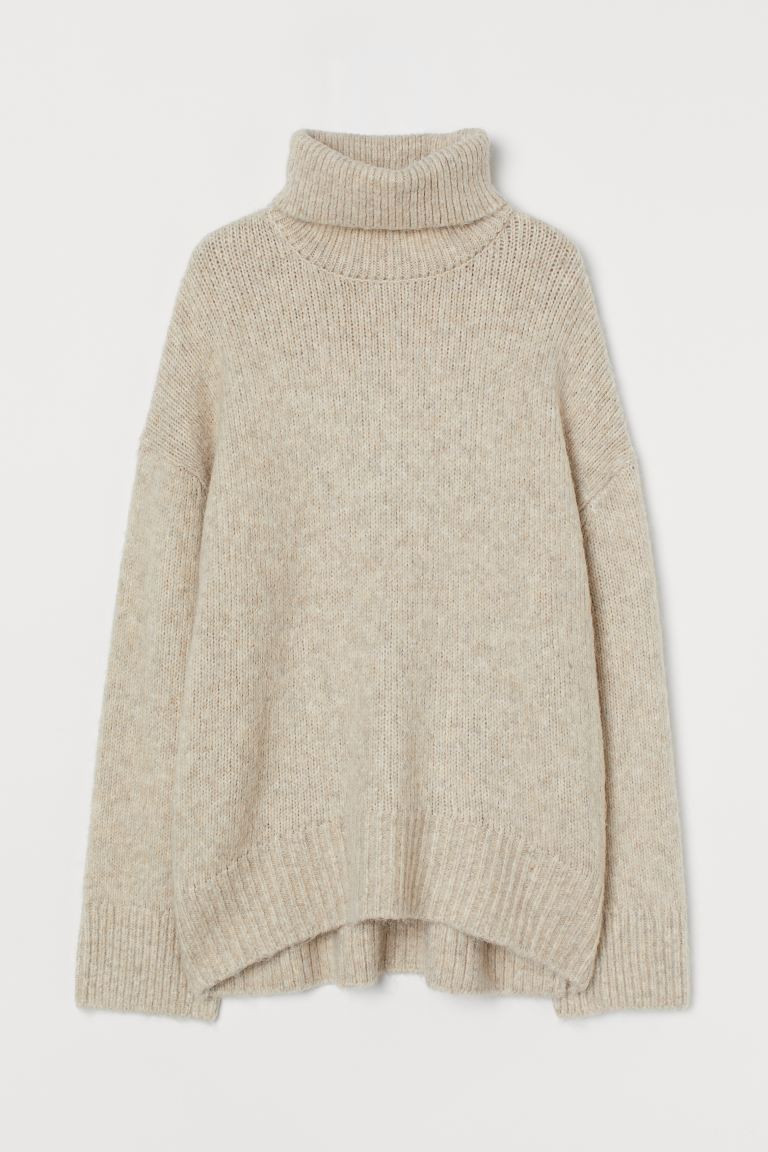 Relaxed-fit, turtleneck sweater in soft, knit fabric with alpaca wool content. Dropped shoulders ... | H&M (US + CA)