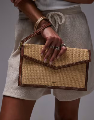 Mango raffia woven envelope bag in tan | ASOS (Global)