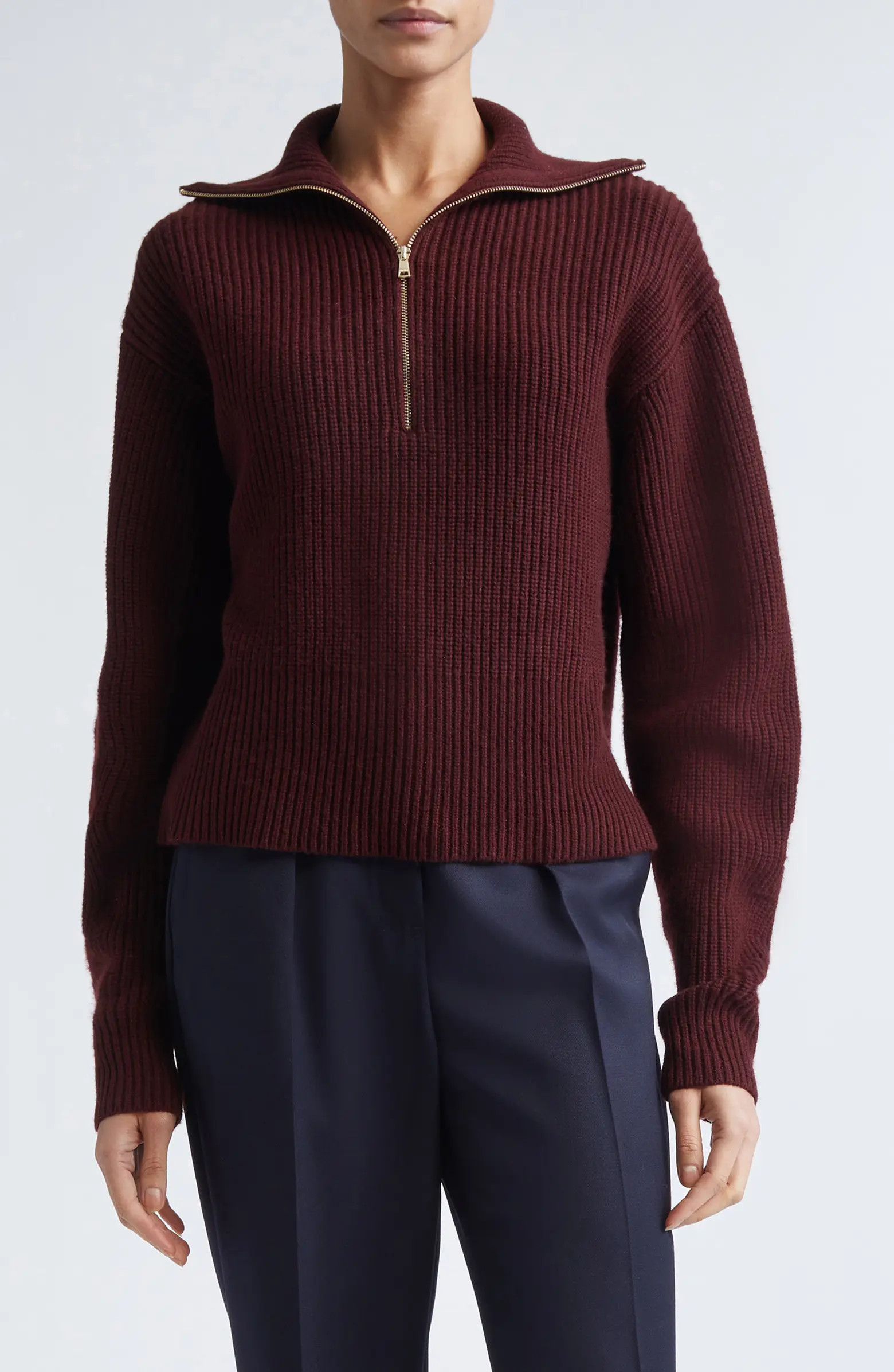 Nadar Crop Merino Wool & Cashmere Funnel Neck Sweater | Nordstrom
