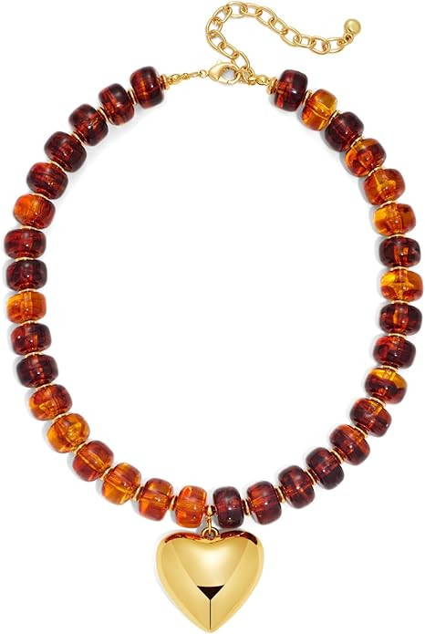 Gold Heart Pendant Necklaces for Women Colorful Acrylic Resin Beaded Choker Necklace Fashion Chun... | Amazon (US)