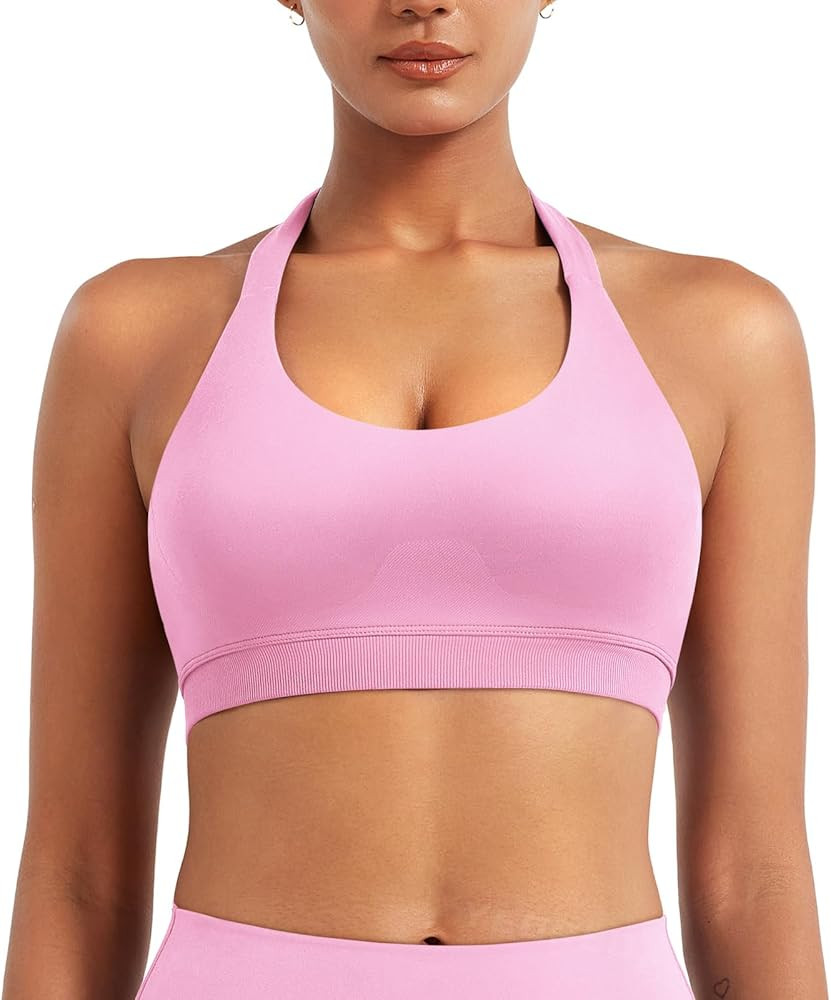 YEOREO SoftHue Women Halter Sports Bra Workout Seamless Padded Basic Bra Open Back Yoga Gym Crop ... | Amazon (US)