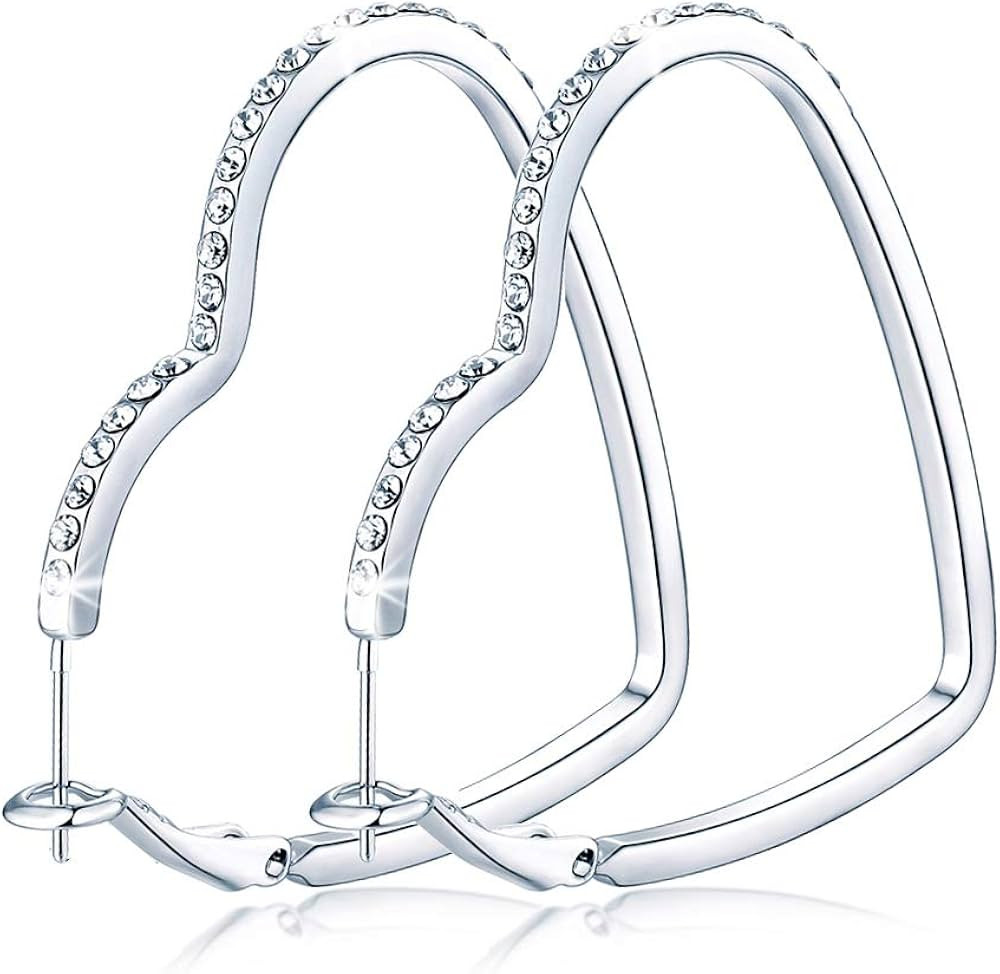 Hoop Earrings, Fashion CZ Rhinestone White Gold Plated Silver Hoop Earrings for Women Girls Gifts | Amazon (US)