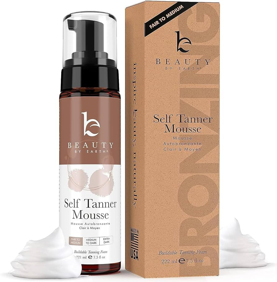 Beauty by Earth Natural Self Tanning Mousse Light - Fair to Medium Gradual Self Tanner Foam, Sunl... | Amazon (US)