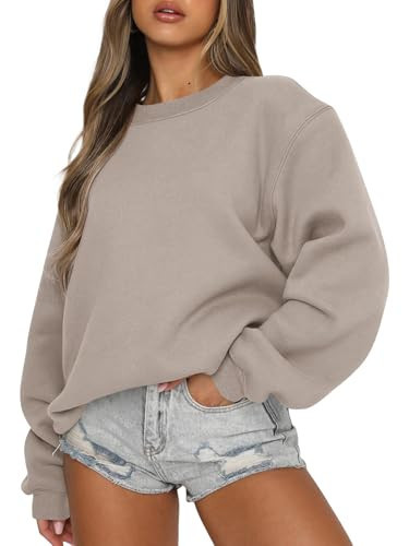EFAN Womens Sweatshirts Oversized Crewneck Y2K Fleece Hoodies Fall Fashion 2025 Teen Girls Clothes Cute Winter Pullover Sweater CoffeeGrey S | Amazon (US)
