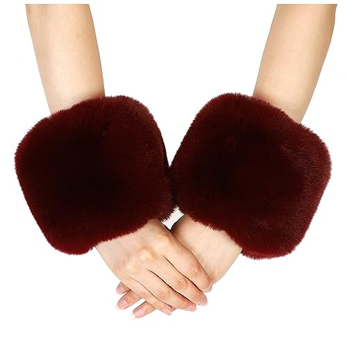 LA CARRIE Women's Leopard Print Faux Fur Wrist Cuffs,Winter Fox Furry Bands Arm Warmer | Amazon (US)