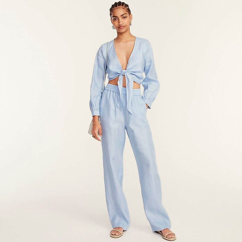 Tie-front linen-blend cropped top | J. Crew US
