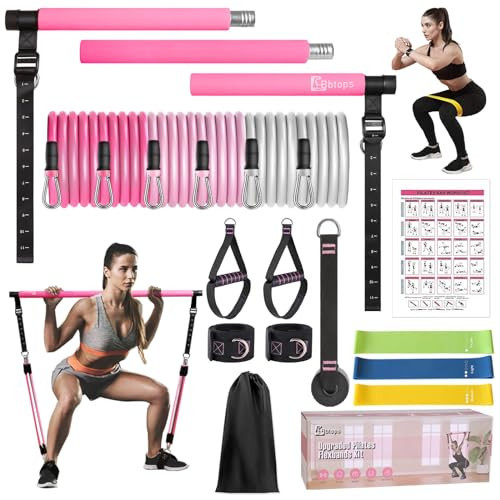 Pilates Bar Kit with Resistance Bands, Upgraded Multifunctional Screw Yoga Pilates Bar with Metal Adjustment Buckle, Portable Home Gym Pilates Bar for Women Full Body Workout Equipment Pink | Amazon (US)