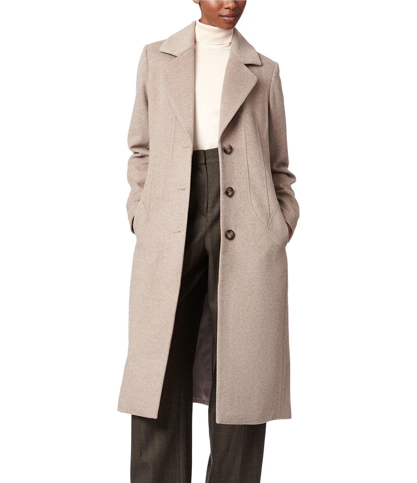 Bernardo Tailored Single Breasted Long Sleeve Wool Blend Peacoat | Dillard's | Dillard's