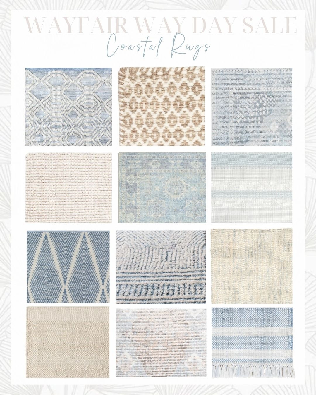Wayfair's big WAY DAY sale is going on this weekend through Monday (with up to 80% off!) and there are tons of beautiful rugs on sale! Plus all orders over $35 ship free!
- 
Coastal Rugs, Neutral rugs, blue rugs, tan rugs, rug on sale, wayfair rugs, beige rugs, geometric rugs, wool/cotton rug, wool rugs, indoor/outdoor rugs, geometric indoor rug, 5x8 rugs, 2x3 rug, 8x10 rugs, 9x12 rugs, runners, 10x13 rugs, 4x6 rugs, 6x9 rugs, wool indoor rug, grey and blue rugs, hand woven jute tugs, solid color rug, hand tufted oriental indoor rug, striped rug, runner rug, flatweave area rug, handwoven jute rug, bordered jute off white rug, cushioned rug pads, beach house rugs, living room rugs, bedroom rugs, dining room rugs, entryway rugs, designer look for less, serena & lily look for less, blue striped rugs, natural rugs, coastal style rugs, coastal home decor

#LTKHome #LTKSaleAlert