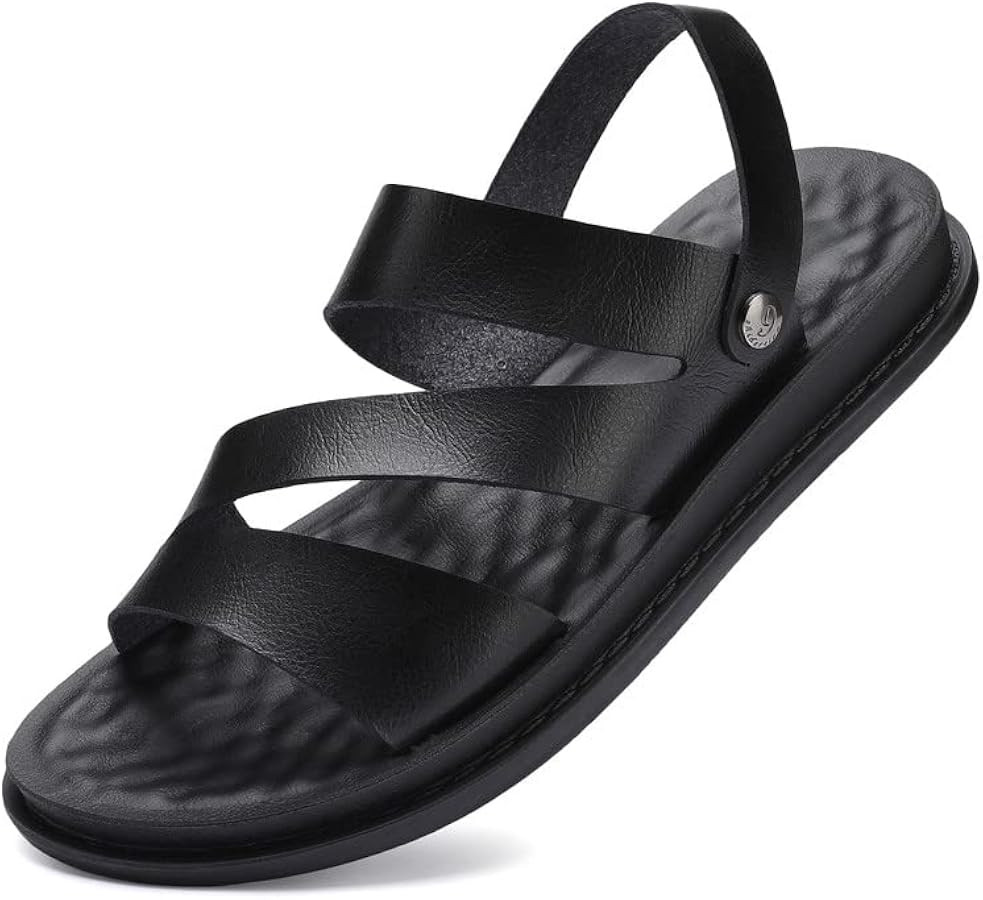 Mens Sandals Arch Support Leather Sandals Comfort Massage Footbed Casual Summer Outdoor Beach Sli... | Amazon (US)