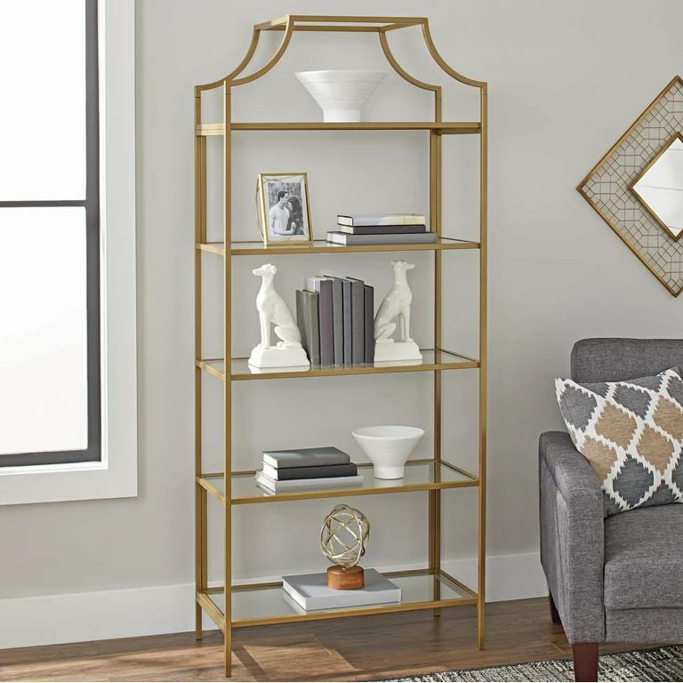 Better Homes & Gardens 71" Nola 5 Shelf Etagere Bookcase, Gold Finish | Walmart (US)