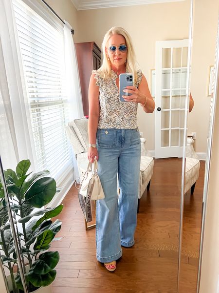 These trouser jeans! True to size with stretch. Regular length but I did tac them under about an inch and will have them hemmed. Wearing with a wedge sandal. Top is old from Loft. 

#LTKtravel #LTKstyletip #LTKover40