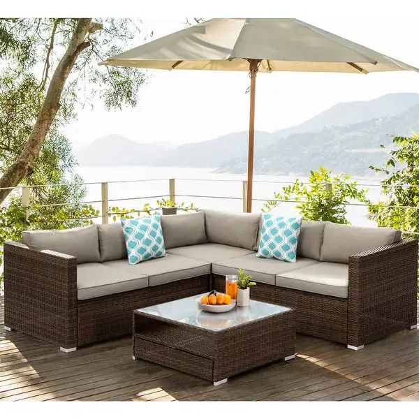 COSIEST Wicker Outdoor Patio Sectional Set with Coffee Table - Bed Bath & Beyond - 31483098 | Bed Bath & Beyond