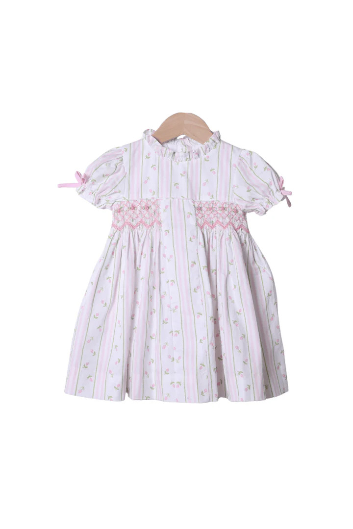 Smocked Pink Rose Trellis Bow Dress | The Smocked Flamingo