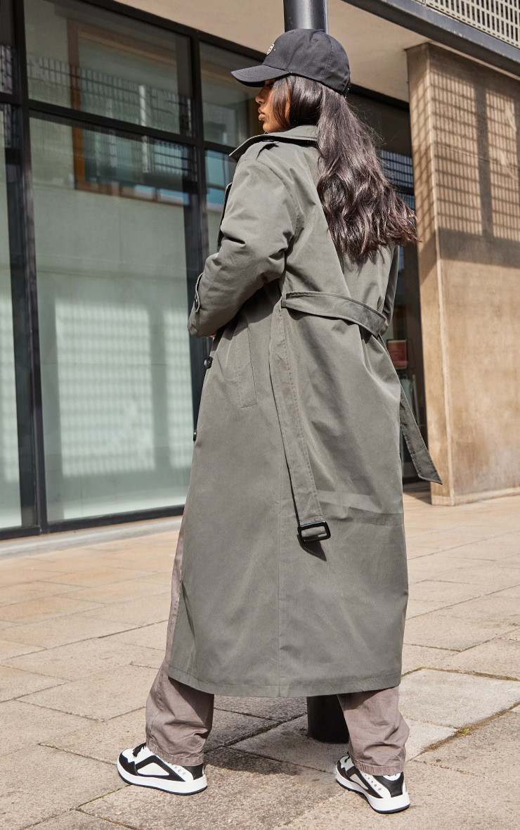 Khaki Woven Quilted Lining Trench Coat | PrettyLittleThing UK