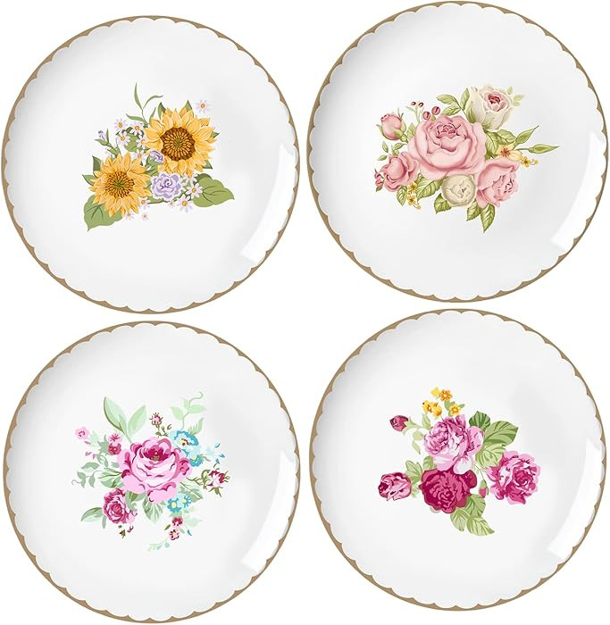 Vintage Floral Flowers Pattern Ceramic Salad Plates, Pasta Plates, Fruit Plates, Appetizer Plates... | Amazon (US)