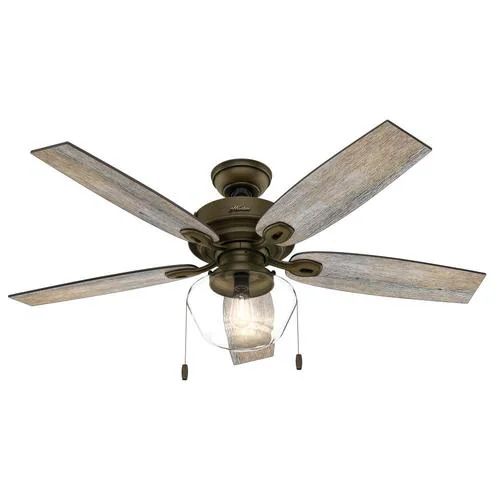 Hunter Clear Globe LED 52-in Satin Bronze LED Indoor/Outdoor Ceiling Fan with Light Kit (5-Blade) | Lowe's