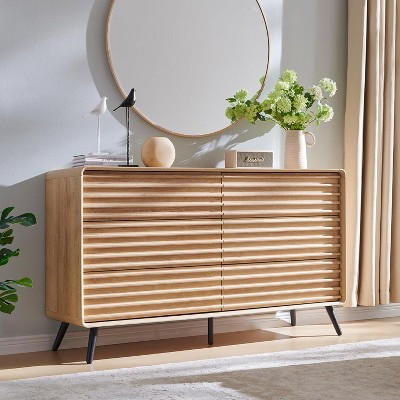 BALHAM TRADE-6 Drawers Dresser for Bedroom, 54 Inch Tall Mid Century Modern Wood Fluted Chest Natural Oak 54"D x 15.6"W x 32"H | Target