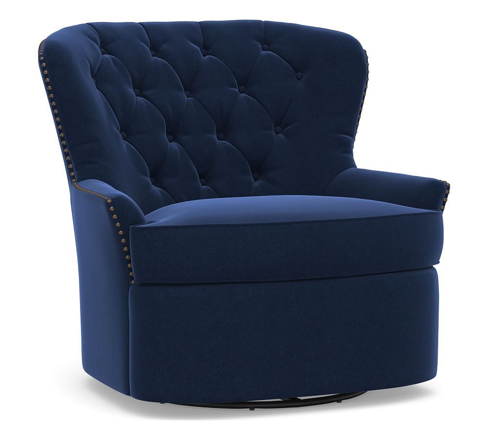 Cardiff Upholstered Tufted Swivel Armchair, Polyester Wrapped Cushions, Performance Everydayvelvet(T | Pottery Barn (US)