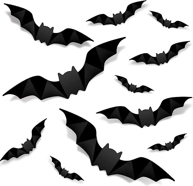 Amazon.com: Halloween 3D Bats Decoration, 4 Sizes Realistic PVC Scary Bats Window Decal Wall Stic... | Amazon (US)