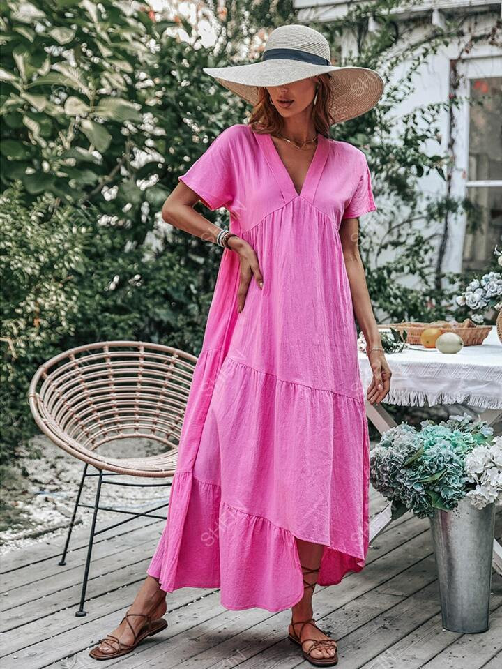 SHEIN Clasi Dolman Sleeve Ruffle Asymmetrical Hem Smock Dress | SHEIN