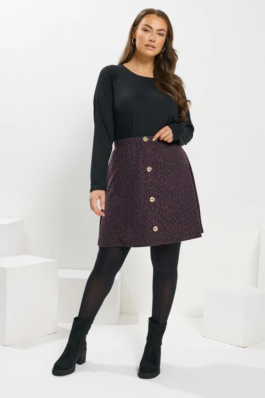 YOURS Plus Size Purple Leopard Button Front Mini Skirt | Yours Clothing UK