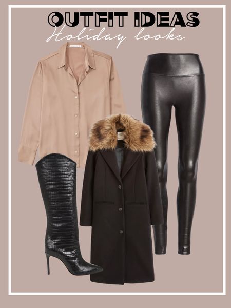 Holiday outfit idea black knee boots faux fur coat and satin top on sale spanx leggings 

#LTKunder50 #LTKsalealert #LTKHoliday