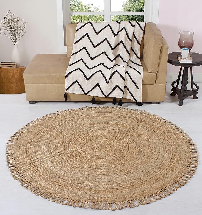 Natural Fiber Handwoven Jute Area Rugs | 6 Feet Reversible Handmade Boho Braided Round Rug | Eco ... | Amazon (US)
