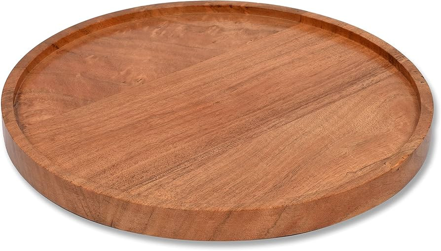 EDHAS Round Acacia Wood Serving Tray Decorative Tray Farmhouse Candle Holder Tray for Kitchen Cou... | Amazon (US)