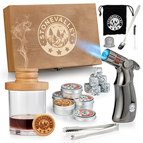 Cocktail Smoker Kit with Torch - Old Fashioned Whiskey Smoker Infuser Set, 4 Flavored Wood Chips, Torch, Recipe Book, Whiskey Stones - Bourbon Gifts for Men, Husband, Dad – Smoked Cocktail, No Butane | Amazon (US)