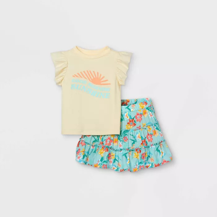 Toddler Girls' 2pc Tropical Floral 'Good Morning Sunshine' Top & Skorts Set - art class™ Blue | Target