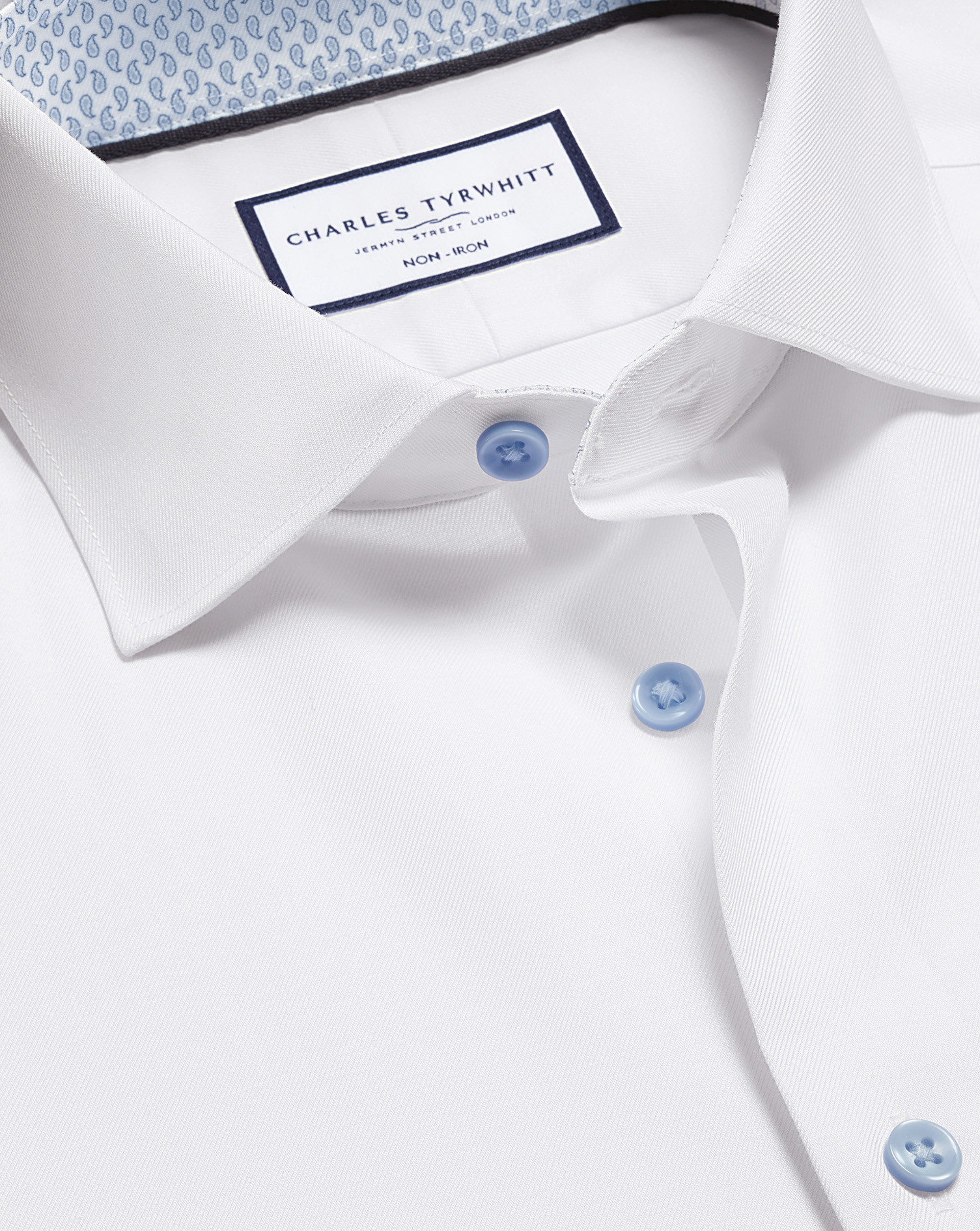 Non-Iron Stretch Printed Trim Shirt - White | Charles Tyrwhitt
