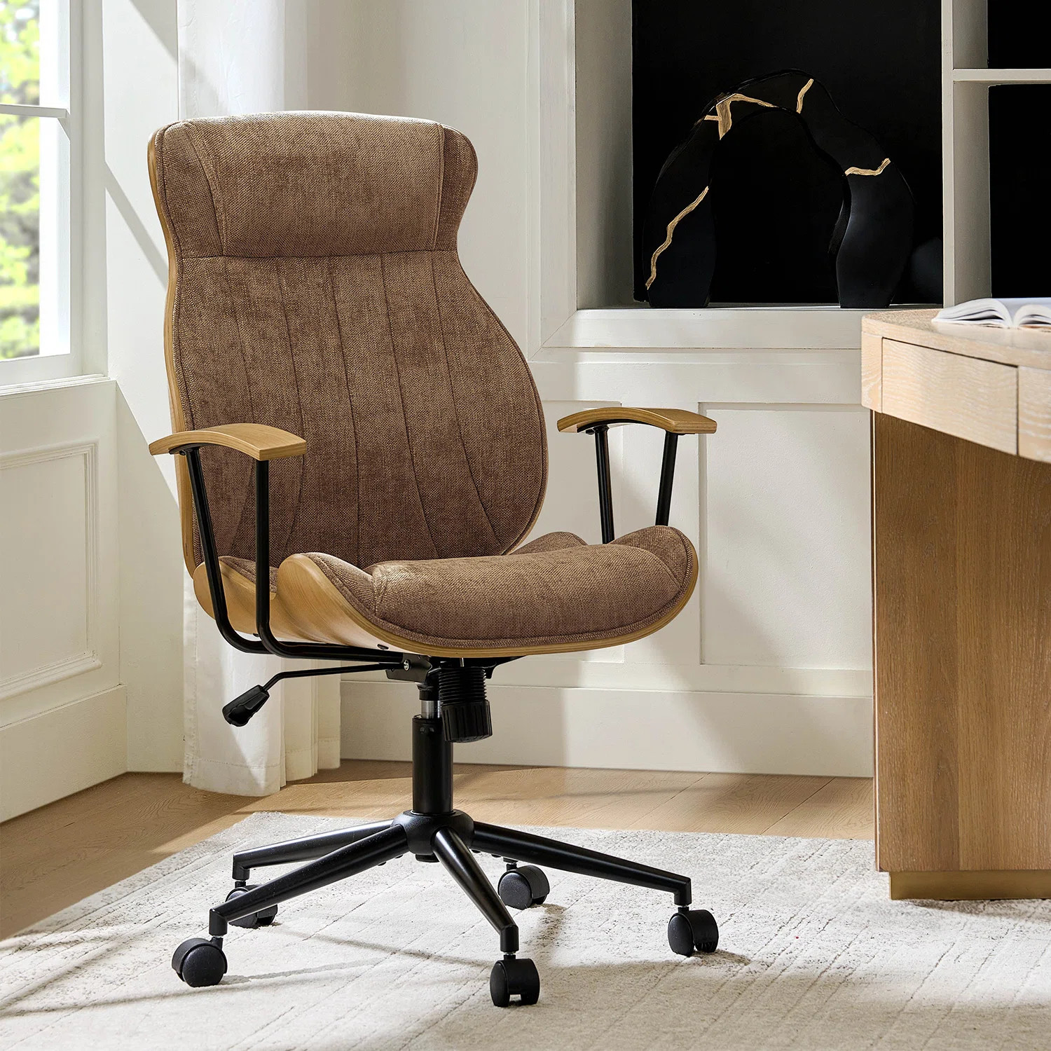 George Oliver Oswina Gustavo Mid-Century Modern Curved Bentwood High Back Swivel Office Chair with Tilting & Reviews | Wayfair | Wayfair North America