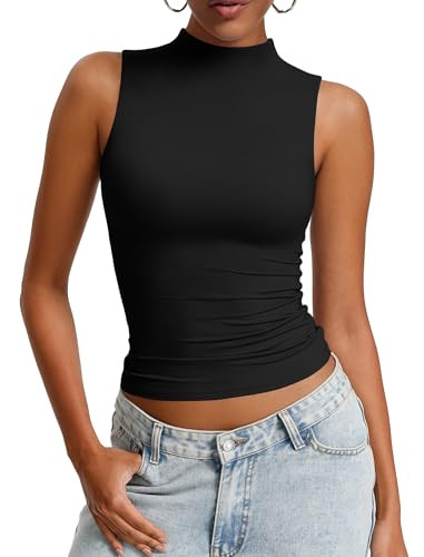 Avidlove Womens Mock Turtle Neck Tank Top Double Lined Basic Tops Going Out Y2K Tops Fitted Summe... | Amazon (US)