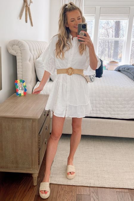 Love this white linen flowy mini dress for spring! Cute with sandals, boots or dressed down with sneakers. Belt is sold separately and I’ve linked similar 

#LTKunder100 #LTKSeasonal
