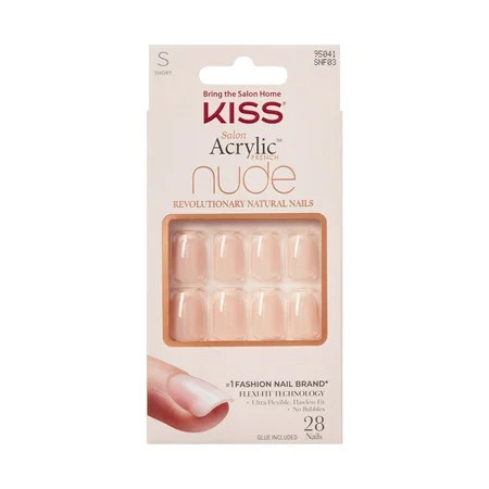 KISS Salon Acrylic Nude French Press on Nails Chic Beats Beige Short Squoval 28 Count | Walmart (US)