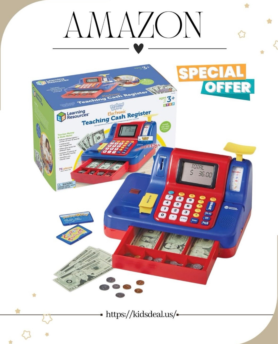 🛒💳 Kids Cash Register Set (73 pcs!)

Perfect for pretend play, learning money skills, and keeping little ones busy 🙌

🎁 Great birthday gift idea and such a fun toy for everyday play!

🔥 On sale now — don’t miss it!

#AmazonFinds #ToddlerToys #PretendPlay #KidsToys
#GiftIdeas #BirthdayGifts #LearningThroughPlay
#STEMToys #MomApproved #KidsActivities
#PlaytimeFun #ToyDeals #LTKFindsUnder50 

#LTKHome #LTKSaleAlert #LTKKids