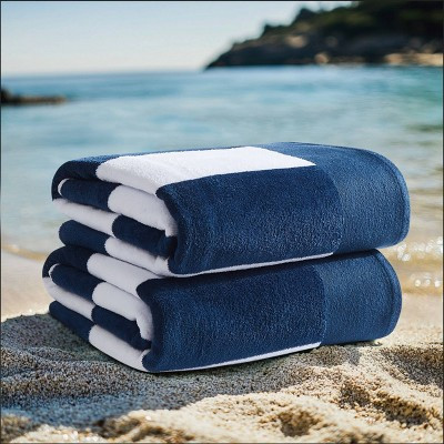 Oceanfront Resort 2pk Cabana Striped Beach Towels Navy Blue | Target