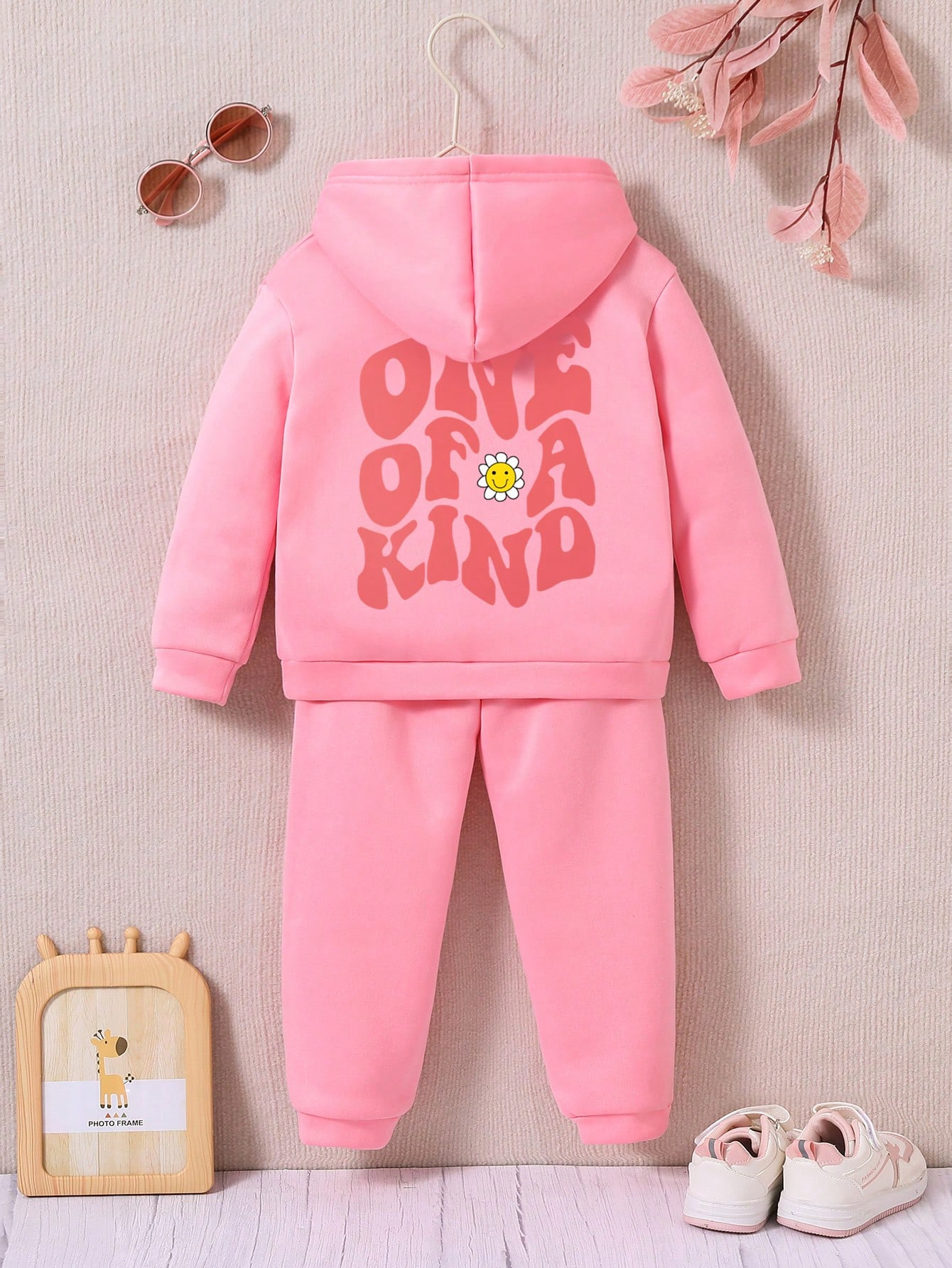 Toddler Girls' Letter Print Warm Hoodie And Sports Pants Set | SHEIN