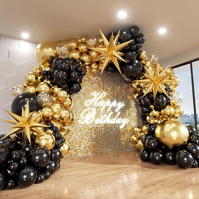Black and Gold Balloon Arch Kit, 140Pcs Explosion Star Black and Metallic Gold Balloons 22 18 12 ... | Amazon (US)