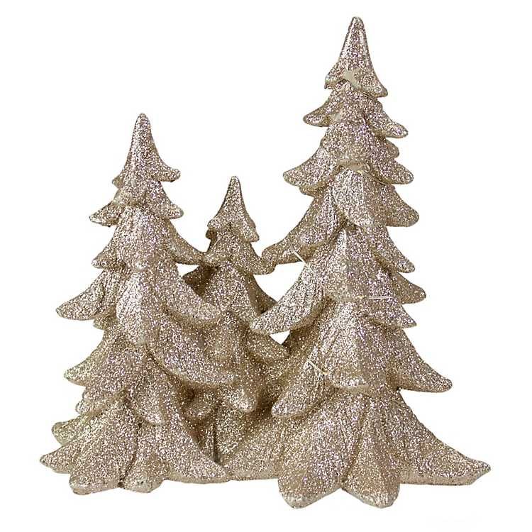 Champagne Sparkle Pine Tabletop Trees, Set of 3 | Kirkland's Home