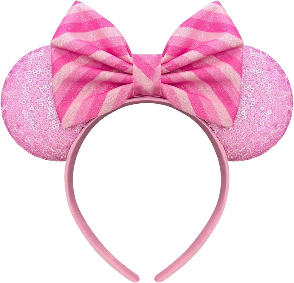 Valentine's Day Headband Pink Mouse Ears Headband Minnie Ears Sequin Pink Bows Headband Bow Headb... | Amazon (US)
