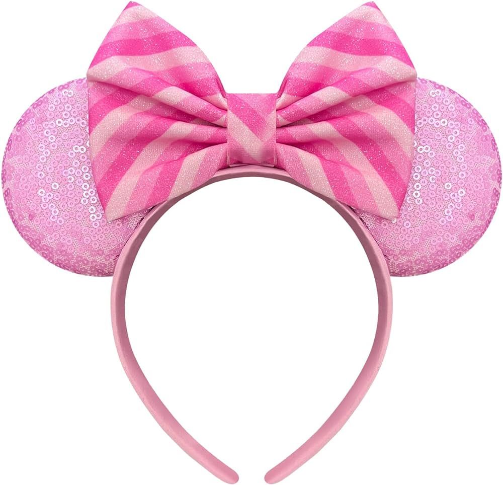 Valentine's Day Headband Pink Mouse Ears Headband Minnie Ears Sequin Pink Bows Headband Bow Headb... | Amazon (US)