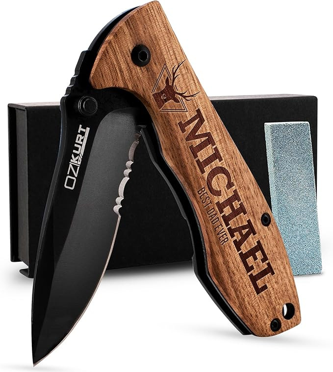 Gifts for Men, Personalized Engraved Oak Wood Pocket Knife - 36 Icons, 20 Stylish Font - Custom P... | Amazon (US)