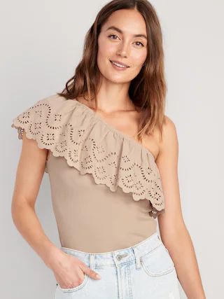 Eyelet One-Shoulder Paneled Rib-Knit Top for Women | Old Navy (US)