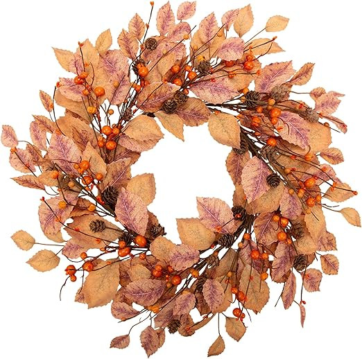 VGIA 18 Inch Fall Leaves Wreath Fall Wreath Autumn Wreath for Front Door with Fall Leaves Artific... | Amazon (US)