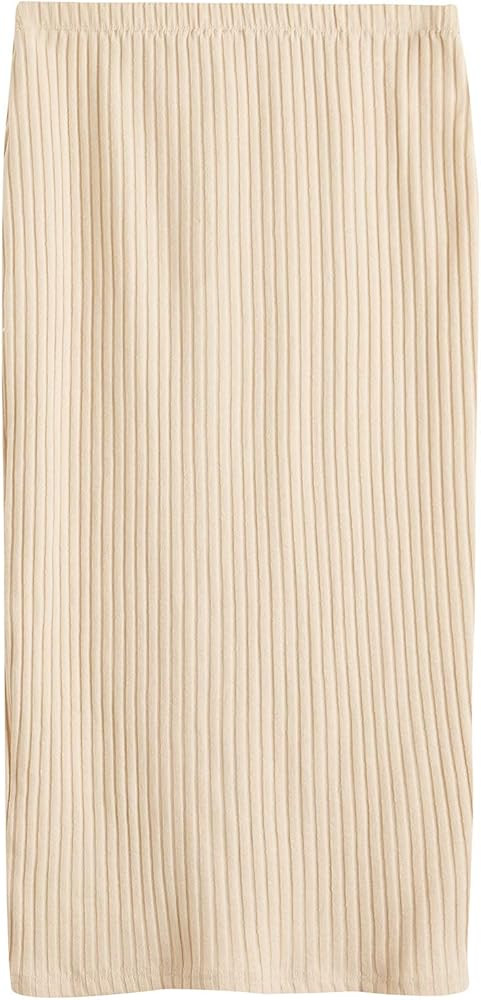 SheIn Women's Basic Plain Stretchy Ribbed Knit Split Full Length Skirt | Amazon (US)