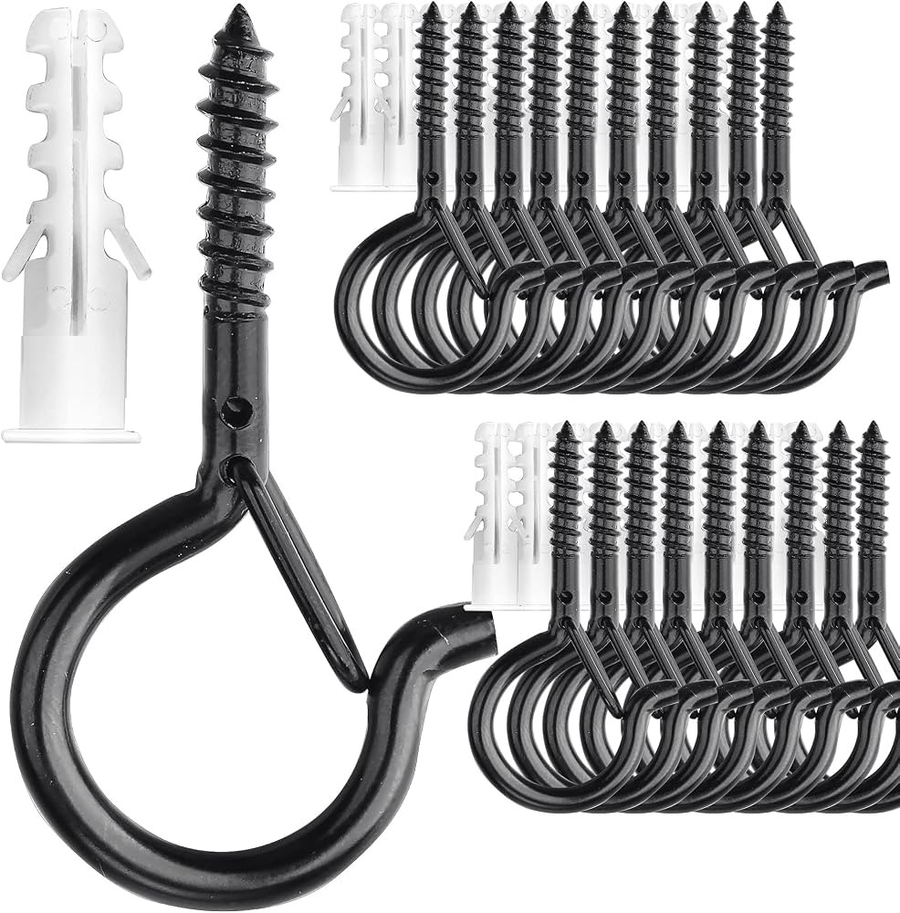 PlusRoc 20 Pack Screw Hooks for Hanging Plants Outdoor Lights, Heavy Duty 2.2 Inch Black Eye Hook... | Amazon (US)